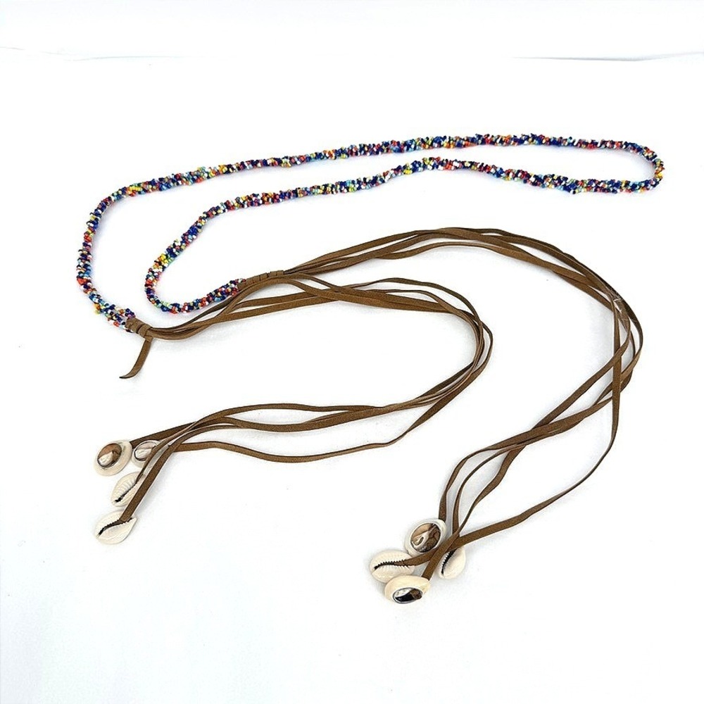 Braided Bead Self Tie Cowrie Shell Tassel Cord Belt Necklace Suede‎ Boho Beach